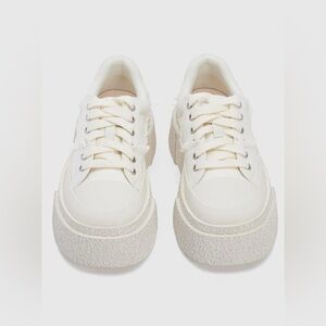 Cream Platform Sneakers with Chunky Sole and Lace-Up Design
